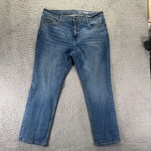 George Jeans Mens 38x30 Blue Cotton Denim Straight Leg Faded Workwear Stretch